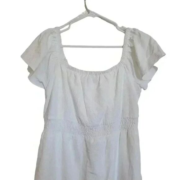 Nine West Women's White Poly/Cotton Seersucker Flutter Sleeve Lined Dress NEW - Picture 8 of 15
